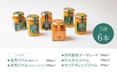 【産品コンクール金賞受賞】金柑・オレンジジャム詰め合わせ 6本（5種）