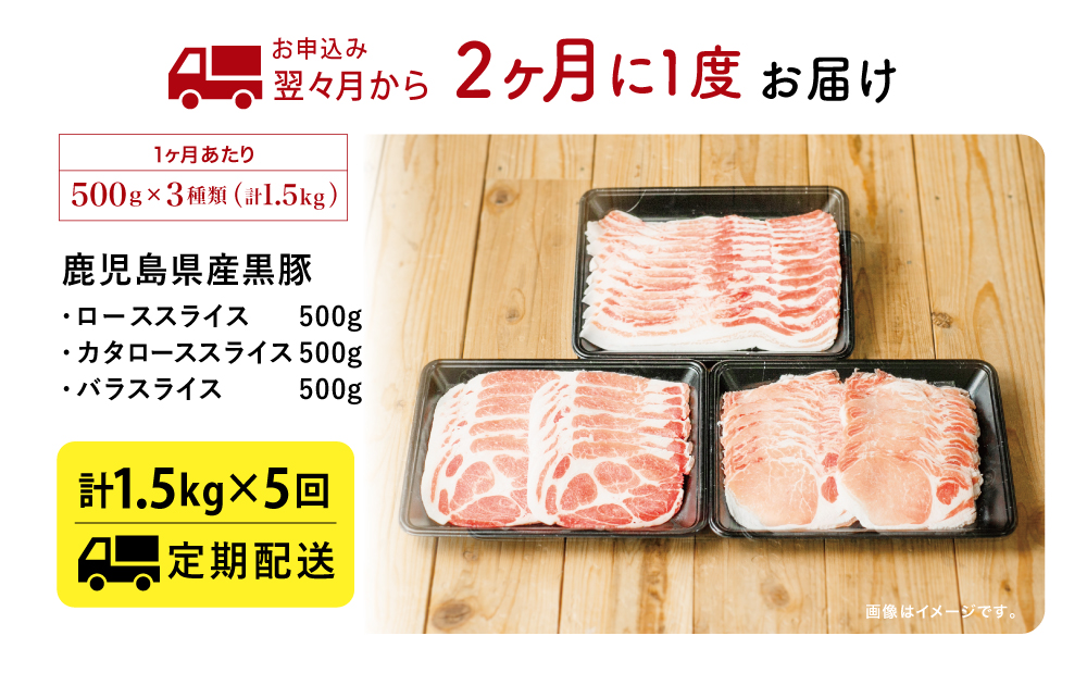 【定期便 全5回】鹿児島県産 黒豚しゃぶしゃぶ定期便 （計1.5kg×5回） 黒豚 ロース バラ 肩ロース 食べ比べ 定期便 鍋 お鍋 冷しゃぶサラダ お肉 豚肉 小分け 冷凍 スライス ポーク ブランド スターゼンミートプロセッサー 南さつま市