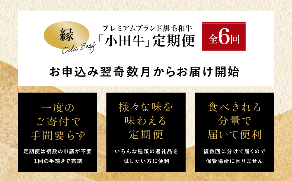 【全6回】プレミアムブランド「小田牛」定期便［～縁～］ 鹿児島県産 黒毛和牛 ステーキ すき焼き 焼肉 焼き肉 BBQ ハンバーグ 餃子 ぎょうざ 焼売 しゅうまい レトルト カレー パスタソース 牛トロ煮込み 常温 冷凍 小田畜産 南さつま市