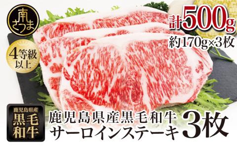 【鹿児島県産】黒毛和牛 サーロインステーキ 500g (約170g×3枚) 4等級以上