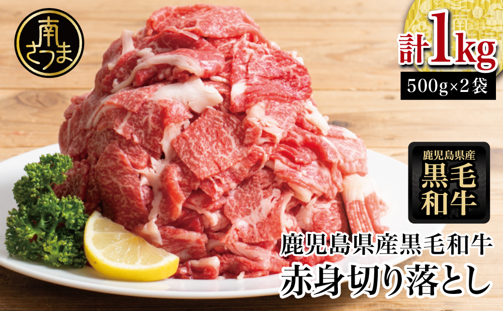 【鹿児島県産】黒毛和牛 赤身 切り落とし 計1kg (500g×2）
