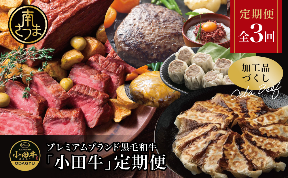 【全3回】プレミアムブランド「小田牛」定期便［加工品づくし］ 鹿児島県産 黒毛和牛 ハンバーグ コンビーフ ローストビーフ 餃子 焼売 総菜 おかず レトルト 冷凍 小田畜産 南さつま市