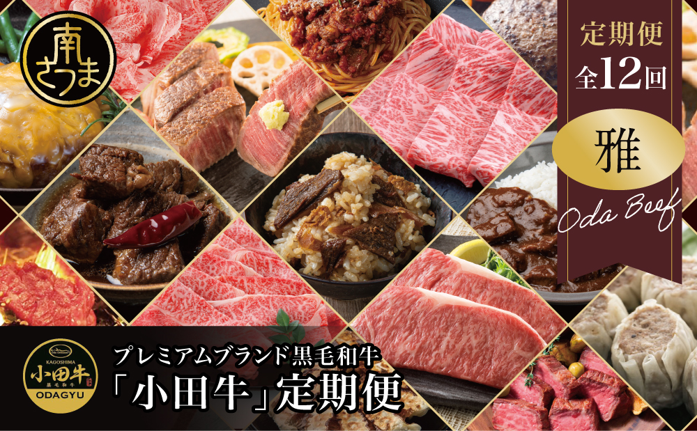 【全12回】プレミアムブランド「小田牛」定期便［～雅～］ 鹿児島県産 黒毛和牛 ステーキ すき焼き 焼肉 焼き肉 BBQ ハンバーグ 餃子 ぎょうざ 焼売 しゅうまい レトルト カレー パスタソース 牛トロ煮込み コンビーフ ローストビーフ 常温 冷凍 小田畜産 南さつま市