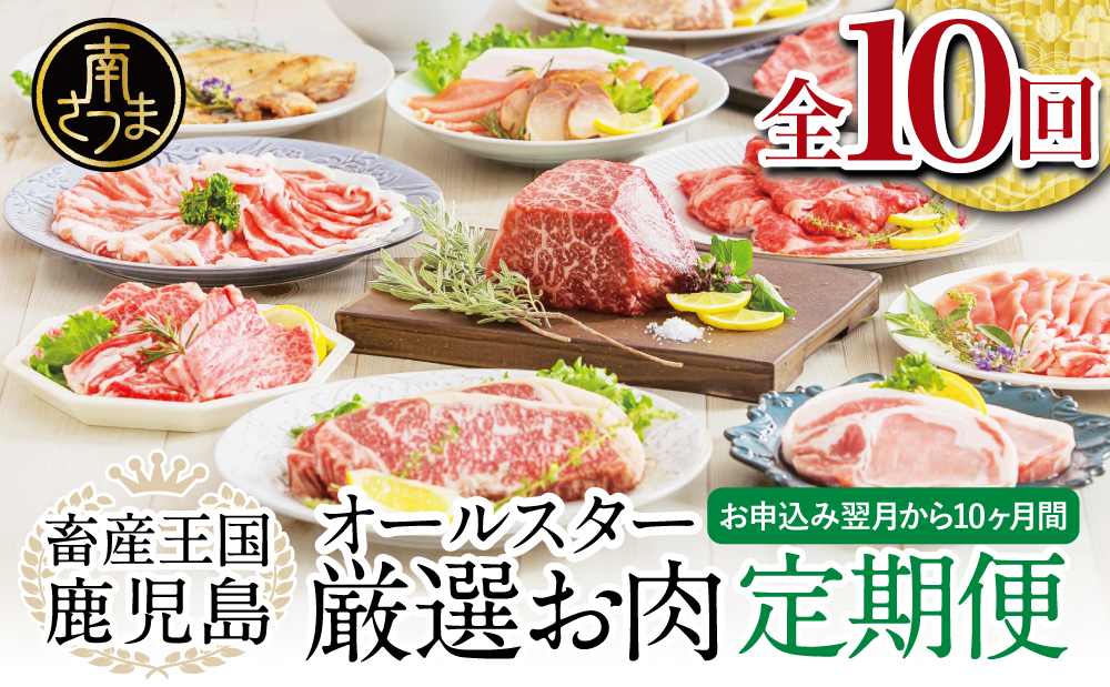【定期便】畜産王国・南さつま市のオールスター厳選お肉定期便（10回） 牛肉 豚肉 すき焼き しゃぶしゃぶ 赤身 焼肉 味噌漬け 冷凍 定期便