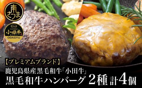 【プレミアムブランド】鹿児島県産黒毛和牛「小田牛」 牛肉100％ 2種類のハンバーグステーキ 計4個（120g×各2個）