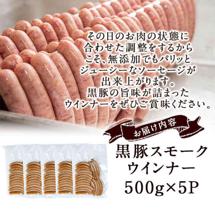 【無添加】【ギフト対応】【訳あり】「福別府農場」鹿児島黒豚無添加スモークウインナー 計2.5kg(500g×5P) ウインナー ソーセージ 添加物不使用 無添加 黒豚 国産 豚肉 贈り物 プレゼント 冷凍 おつまみ おかず お中元 お歳暮 お弁当 e0-054