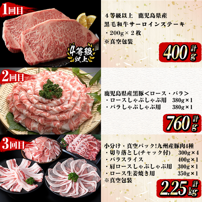 【定期便全12回】牛・豚堪能定期便(12ヶ月連続・計15.7kg超) 黒毛和牛 国産牛 九州産 豚 豚肉 肉 牛肉 国産 4等級 訳あり 小分け 真空包装 冷凍 t0194-002
