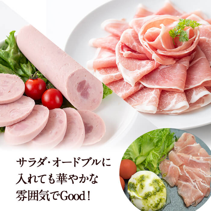 国産豚使用！ハム5種＆大根ポンズセット約970g(ボンレスハムスライス100g・ベーコンスライス100g・ポークソーセージ200g・生ハム切り落とし75g・荒挽きウインナー500g・大根ポンズ170g) おつまみ 小分け 国産 詰め合わせ サラダ a1-113