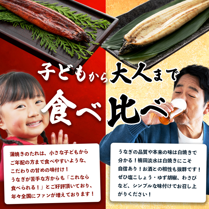 楠田の極うなぎ蒲焼130g以上×2尾・白焼130g以上×2尾(計520g以上) 山椒付たれ 鰻 ウナギ 蒲焼 白焼き うな重 ひつまぶし 鹿児島 冷凍 おかず お祝い 食べ比べ b3-014