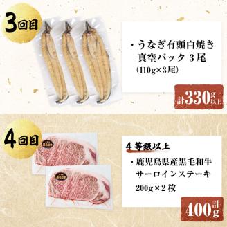 【定期便全6回】鰻と肉の贅沢定期便！鰻とお肉が交互に届くお楽しみ便 定期便 牛肉 ステーキ 鰻 豚肉 t0101-005