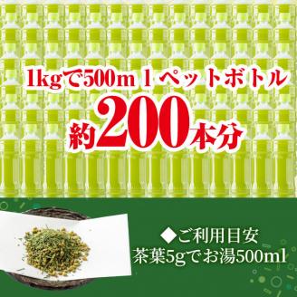 志布志の抹茶入香ばし玄米茶 業務用1kg(小分け用缶付き) a0-350