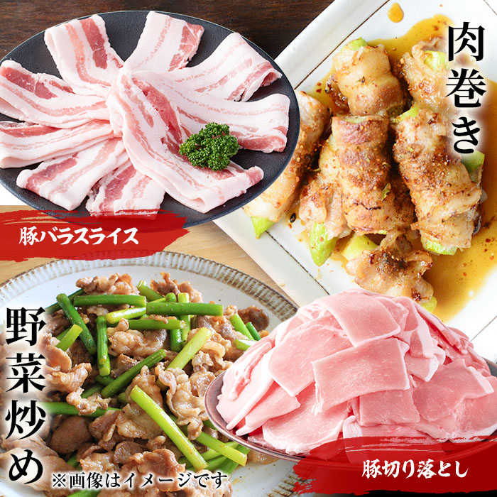 小分け・真空パック!九州産豚肉3種(計3.1kg)? 小分け 真空パック 豚肉 豚 ロース バラ モモ ウデ バラエティ セット とんかつ とんてき 野菜炒め a5-319