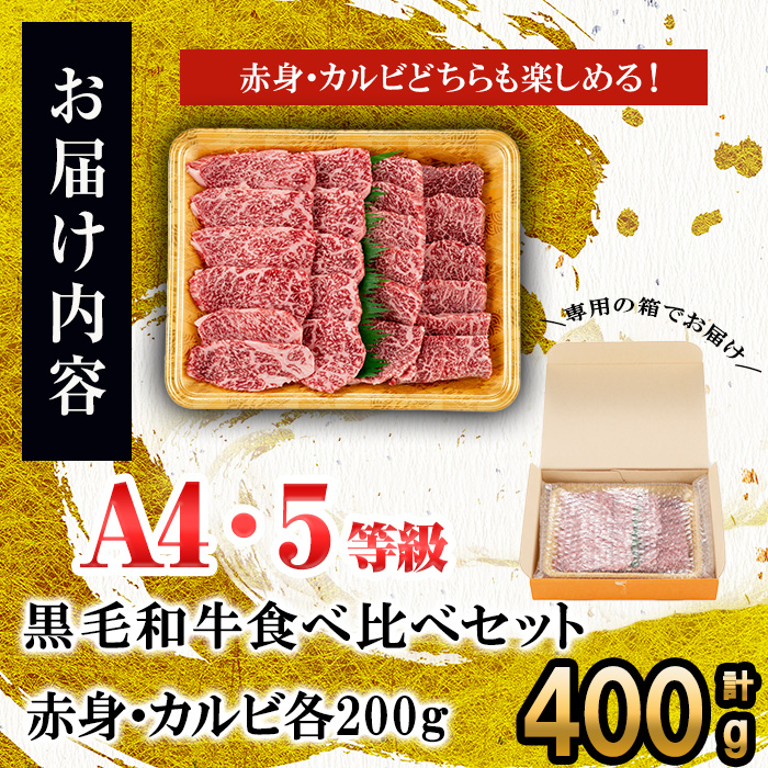 食べ比べカルビ赤身セット(カルビ200g・赤身200g)  黒毛和牛 和牛 肉 牛肉 国産 九州産 鹿児島県産 焼肉 カルビ 赤身 日本一 a5-327