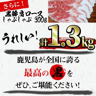 鹿児島黒毛和牛・鹿児島黒豚ロースステーキセット計1kg＋黒豚肩ロースしゃぶしゃぶ300g＜合計1.3kg＞大根ポン酢付き　牛肉 豚肉 黒毛和牛 国産 ロース ステーキ しゃぶしゃぶ トンテキ とんかつ ポン酢 b7-013