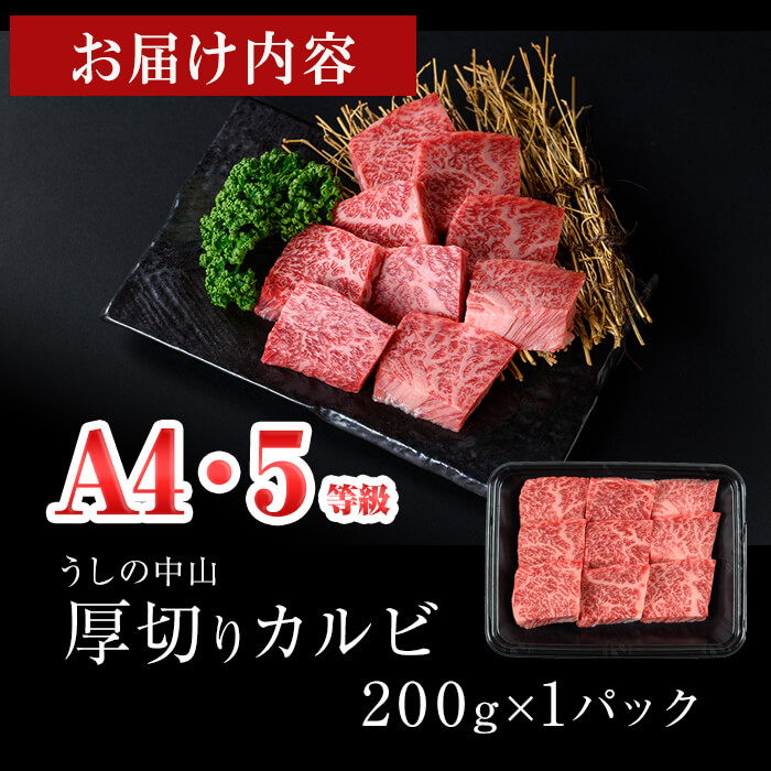 ＜A4・A5等級＞鹿児島県産黒毛和牛 うしの中山 焼き肉用厚切りカルビ 200g 鹿児島県産 黒毛和牛 和牛 カルビ 切り落とし 肉 牛肉 国産 九州産 焼肉 BBQ A5 A4 日本一 ランキング 人気 a0-383