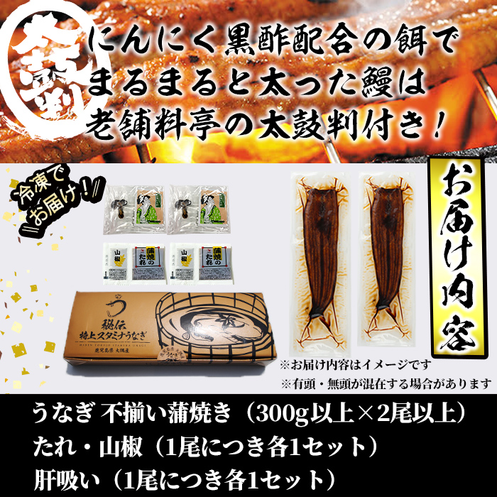 【訳あり】鹿児島県産！秘伝のスタミナうなぎ蒲焼き＜計300g以上／2尾以上＞肝吸いセット！ a5-350