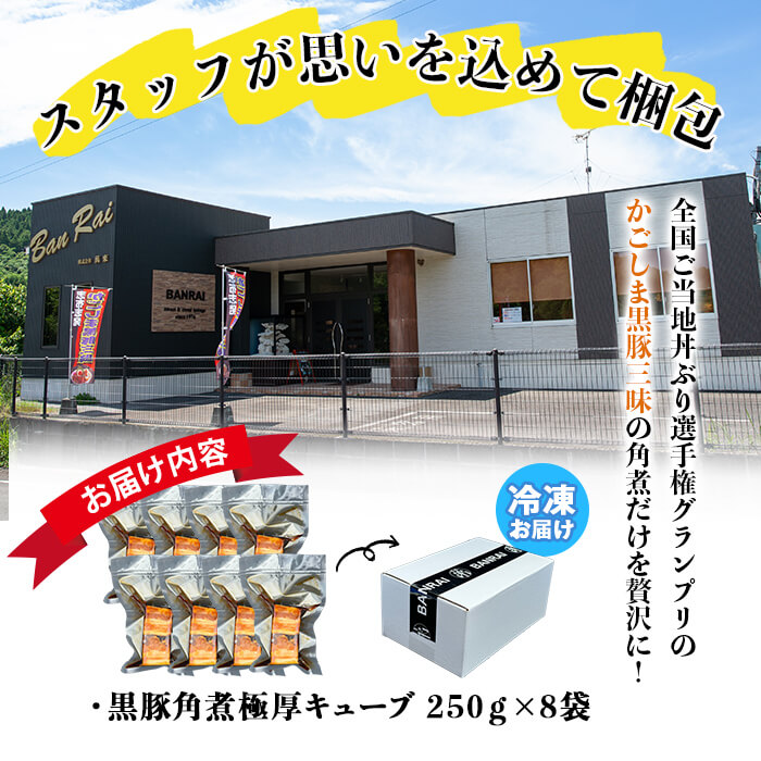 黒豚角煮極厚キューブ 計2kg(250g×8袋) 黒豚 肉 豚肉 国産 九州産 角煮 おつまみ 惣菜 おかず b0-189