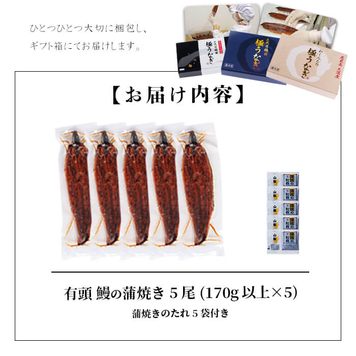 楠田の極うなぎ 蒲焼き 170g以上×5尾(計850g以上) c7-004
