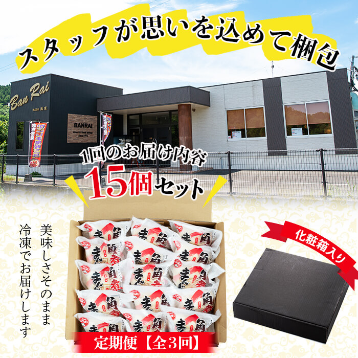 【定期便・全3回】鹿児島県産 さつま豚角煮まんじゅう(15個入り×3回) さつま豚 肉 豚肉 国産 九州産 角煮 饅頭 肉まん 中華まん パン おやつ おつまみ 惣菜 おかず ランキング 人気 3回 t0045-010