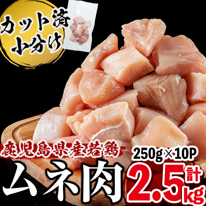 鹿児島県産若鶏ムネ切身250g×10P 計2.5kg a1-137