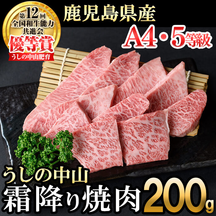 ＜A4・A5等級＞鹿児島県産黒毛和牛 うしの中山 霜降り焼肉用200g 黒毛和牛 和牛 肉 牛肉 国産 九州産 鹿児島県産 焼肉 霜降り 日本一 a2-113