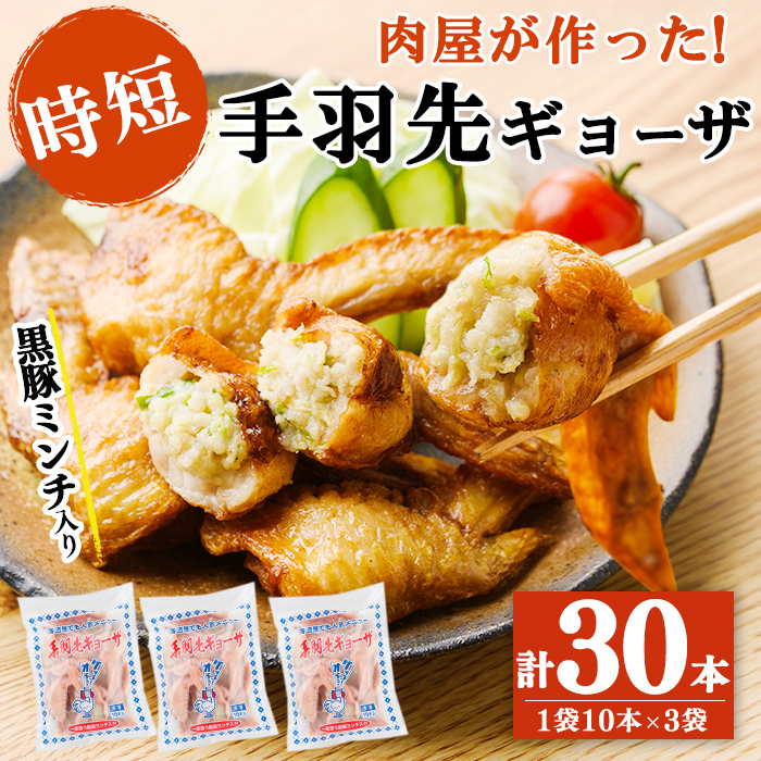 肉屋が作った！手羽先ギョーザ 計30本(10本×3袋) 鶏肉 手羽先 手羽餃子 餃子 唐揚げ おかず お弁当 時短 簡単調理 冷凍 a3-215