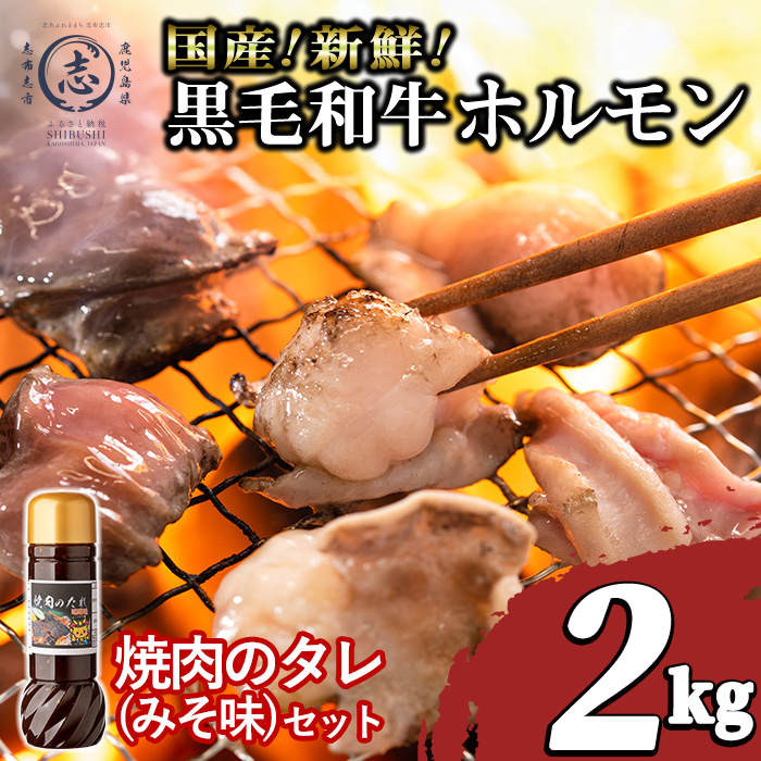 国産黒毛和牛ホルモン 焼肉用 (200g×10P計2kg) ＜特製手作り味噌タレセット＞  黒毛和牛 肉 牛肉 国産 焼肉 バーべキュー 小分け もつ鍋 モツ鍋 ホルモン タレ a7-029