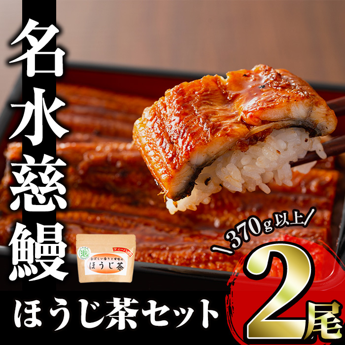 名水慈鰻2尾＆ほうじ茶セット 名水慈鰻(185g以上×2尾)＆ほうじ茶ティーバッグ(3g×15個) 鰻 うなぎ 蒲焼き かばやき うな重 冷凍 鰻重 お茶 ほうじ茶 焙じ茶 ティーバック パック a8-084