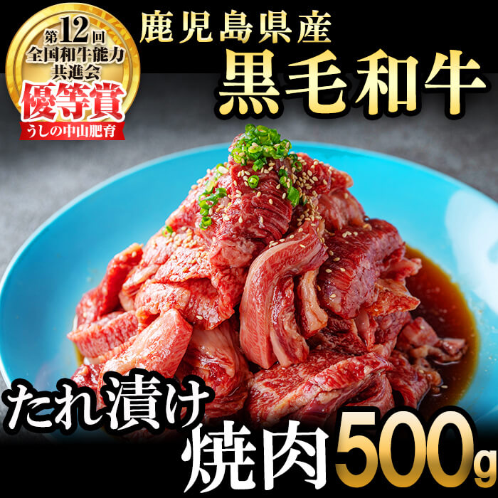 【数量限定】鹿児島県産黒毛和牛 うしの中山 タレ漬け焼肉用 500g 黒毛和牛 和牛 肉 牛肉 国産 九州産 鹿児島県産 焼肉 BBQ 味付け肉 たれ漬け 日本一 a8-085