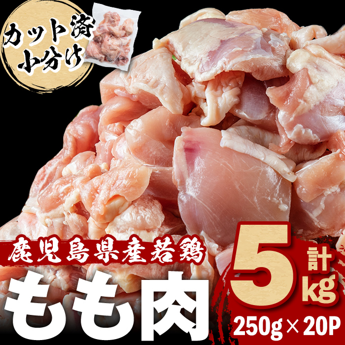 小分けで便利！鹿児島県産若鶏もも肉切身 計5kg(250g×20P) 鶏肉 とり肉 鳥肉 鶏もも肉 とりもも もも肉 もも モモ 若鶏 小分け 真空 真空パック 保存 カット カット済 唐揚げ 煮物 鍋 おかず お弁当などに a9-048