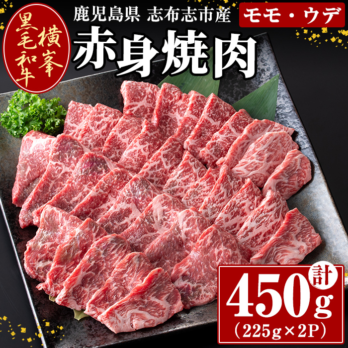 鹿児島県志布志市産横峯黒毛和牛の赤身焼肉(計450g・225g×2P) 鹿児島県産 国産 牛肉 牛 赤身 赤身肉 焼き肉 希少牛 手切り モモ ウデ バーベキュー BBQ b0-195
