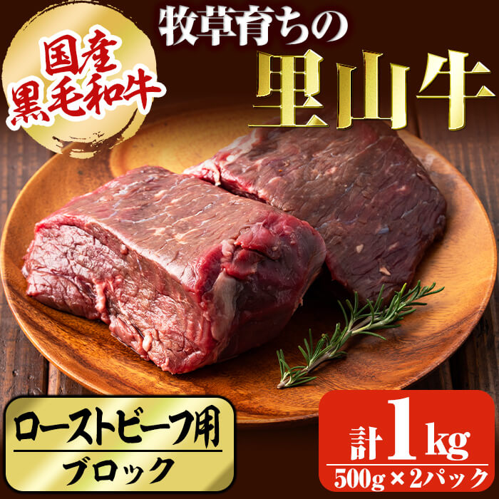 国産黒毛和牛 牧草育ちの里山牛 ローストビーフ用ブロック肉計1kg(500g×2パック) 黒毛和牛 和牛 肉 牛肉 国産 ローストビーフ ブロック 赤身 c5-027