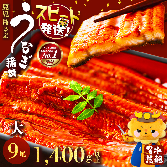 鹿児島県産うなぎ蒲焼 名水慈鰻 大9尾(1尾160g以上)＜計1.4kg以上＞ e8-001