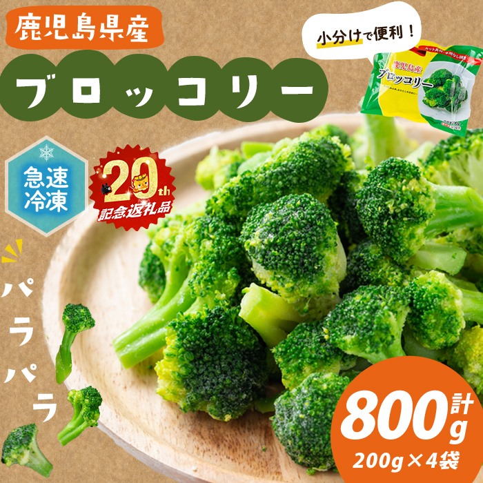【志布志市制20周年記念】鹿児島県産 冷凍ブロッコリー＜計800g＞(200g×4袋) ブロッコリー 野菜 冷凍 カット カット野菜 国産 簡単 手軽 サラダ 味噌汁 スープ お弁当 p7-046