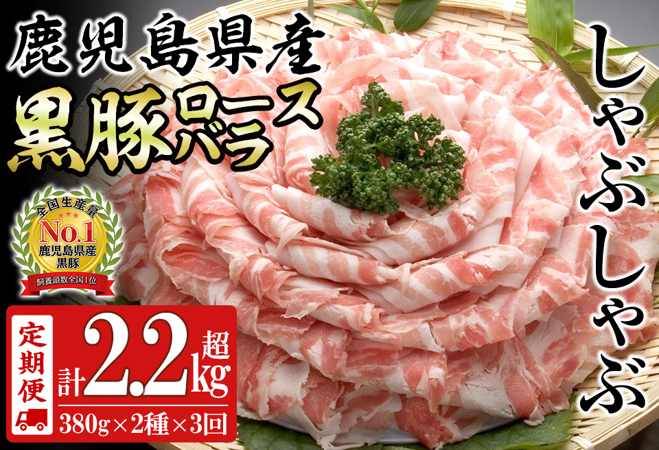 【定期便全3回】鹿児島県産黒豚＜ロース・バラ＞(計2.28kg/380g×2P×3回) t0045-008