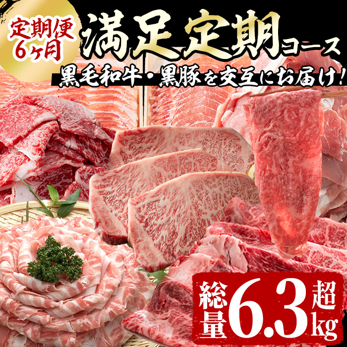 【定期便全6回】黒毛和牛・黒豚を交互にお届け！＜志布志牛・豚 満足定期コース＞計6.3kg超！定期便 牛肉 豚肉 サーロイン スライス 切り落とし 黒豚 ロース 豚ロース 豚バラ しゃぶしゃぶ すき焼き 焼肉 国産 t0100-026-02