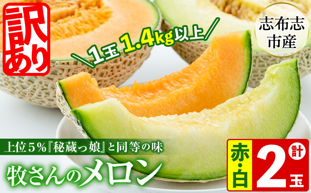 【冬限定・数量限定】牧さんの訳ありメロン 赤玉・白玉 計2玉(赤肉・青肉 各1玉) メロン マスクメロン 果物 くだもの デザート 赤肉 青肉 訳あり b0-104-w