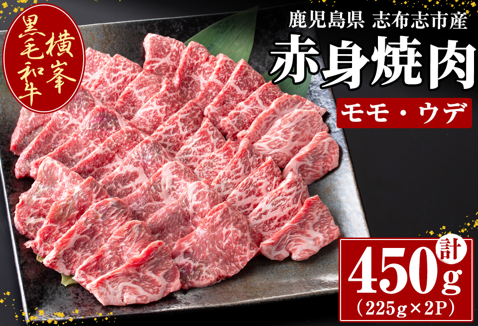 鹿児島県志布志市産横峯黒毛和牛の赤身焼肉(計450g・225g×2P) 鹿児島県産 国産 牛肉 牛 赤身 赤身肉 焼き肉 希少牛 手切り モモ ウデ バーベキュー BBQ b0-195
