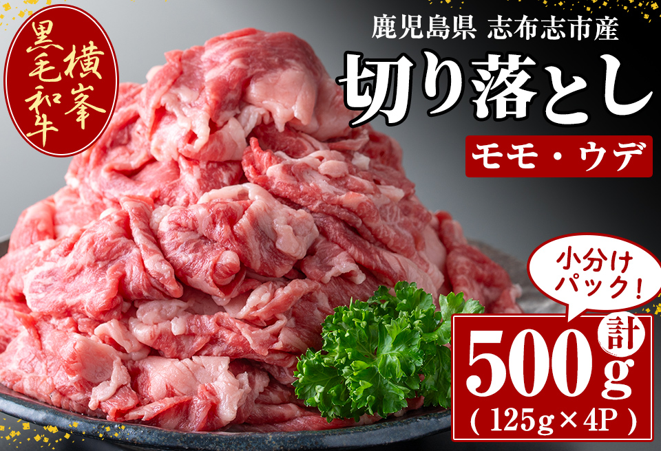 鹿児島県志布志市産横峯黒毛和牛の切り落とし肉(計500g・125g×4P) 鹿児島県産 国産 牛肉 牛 スライス 切り落とし 焼き肉 希少牛 小分け モモ ウデ バーベキュー BBQ すき焼き しゃぶしゃぶ b0-193