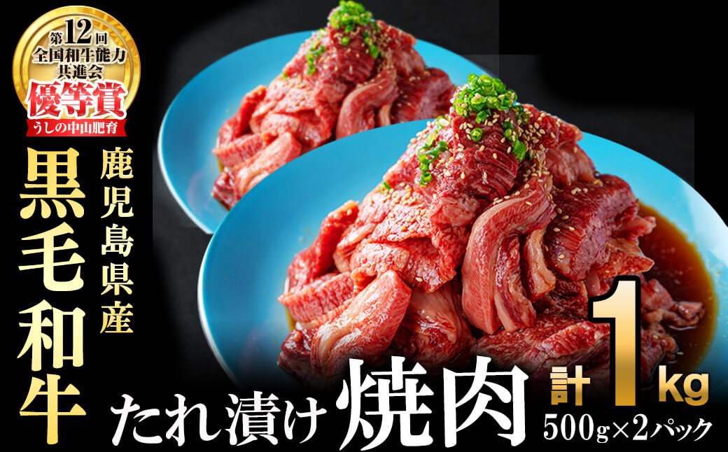【数量限定】鹿児島県産黒毛和牛 うしの中山 タレ漬け焼肉用 計1kg(500g×2P) 黒毛和牛 和牛 肉 牛肉 国産 九州産 鹿児島県産 焼肉 BBQ 味付け肉 たれ漬け 日本一 c0-123
