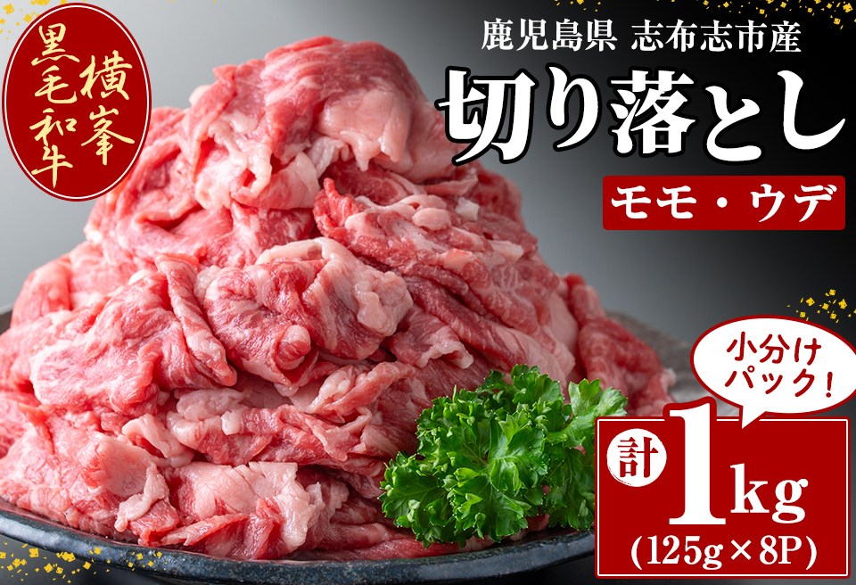 鹿児島県志布志市産横峯黒毛和牛の切り落とし肉(計1kg・125g×8P) 鹿児島県産 国産 牛肉 牛 スライス 切り落とし 焼き肉 希少牛 小分け モモ ウデ バーベキュー BBQ すき焼き しゃぶしゃぶ c9-002