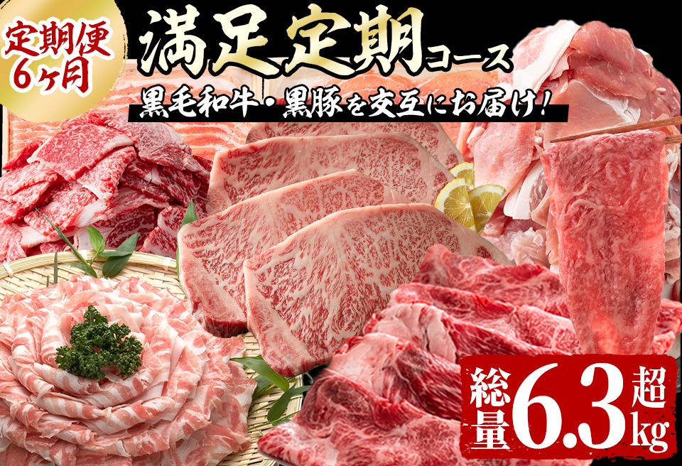 【定期便全6回】黒毛和牛・黒豚を交互にお届け！＜志布志牛・豚 満足定期コース＞計6.3kg超！定期便 牛肉 豚肉 サーロイン スライス 切り落とし 黒豚 ロース 豚ロース 豚バラ しゃぶしゃぶ すき焼き 焼肉 国産 t0100-026-02
