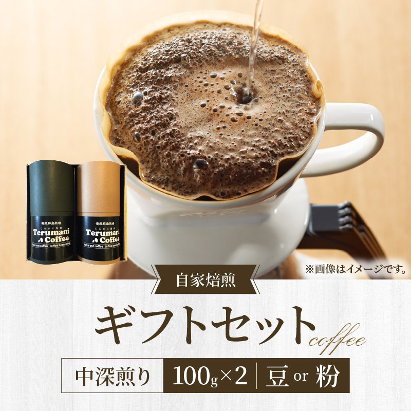 自家栽培・自家焙煎【てるまに珈琲】スペシャルブレンドコーヒーギフトセット 100g×2【粉】　A075-002-02