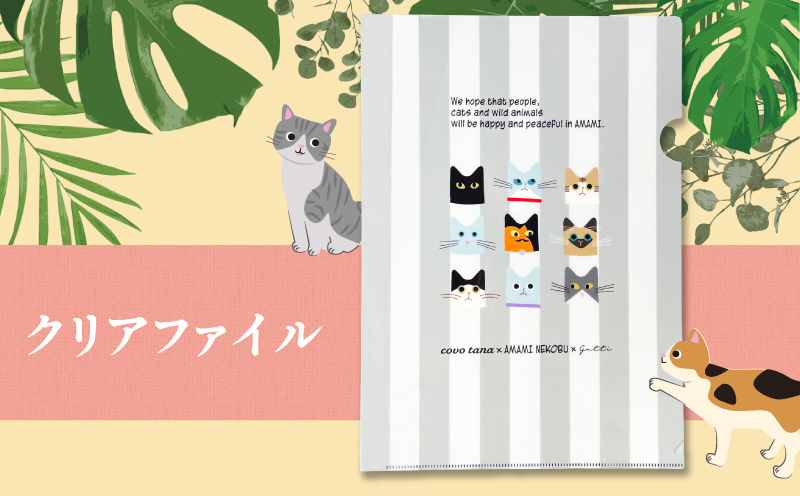 【奄美の保護猫支援（保護猫フード10日分）】＋ポストカード＆クリアファイルセット　A071-008