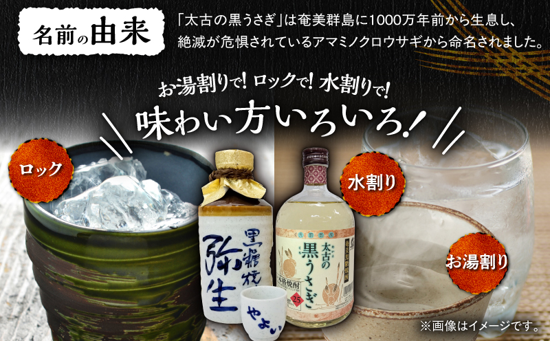 奄美でしか造れない黒糖焼酎 太古の黒うさぎ25度720ml＆弥生とっくり30度720ml 2本入セット　A185-028