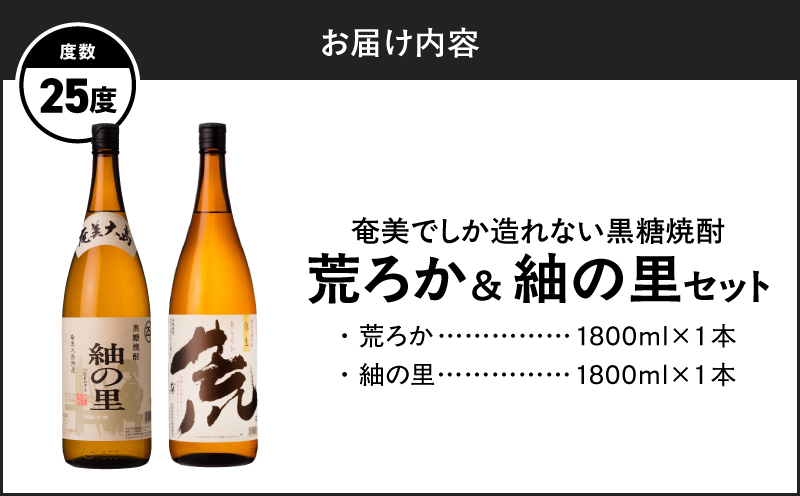 奄美でしか造れない黒糖焼酎 荒ろか 25度 1800ml＆紬の里 25度 1800ml 2本入セット　A185-025