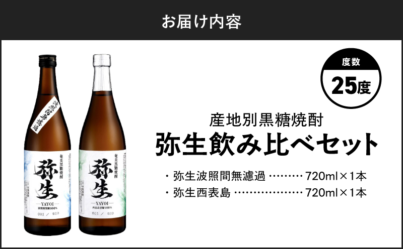 産地別黒糖焼酎 選べる弥生飲み比べセット 720ml 2本入り（弥生波照間無濾過25度＆弥生西表島25度）　A185-033-03