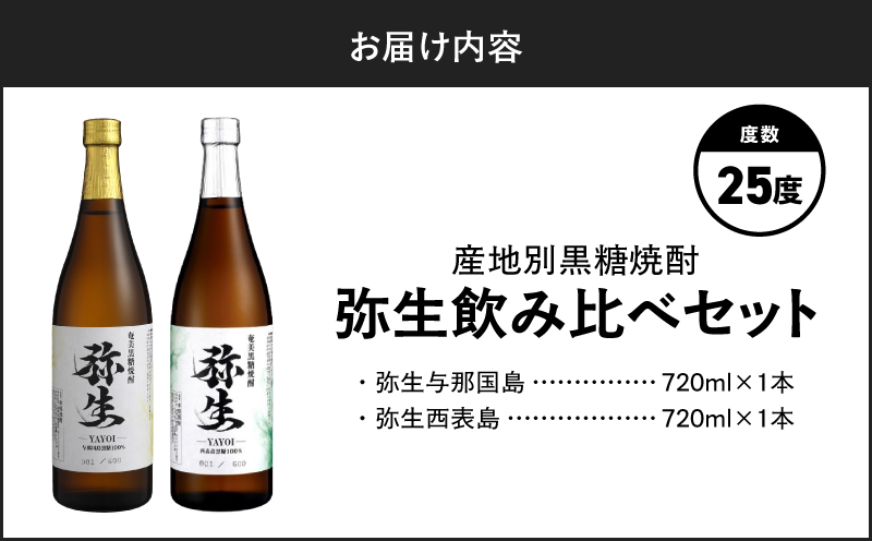 産地別黒糖焼酎 選べる弥生飲み比べセット 720ml 2本入り（弥生与那国島25度＆弥生西表島25度）　A185-033-05