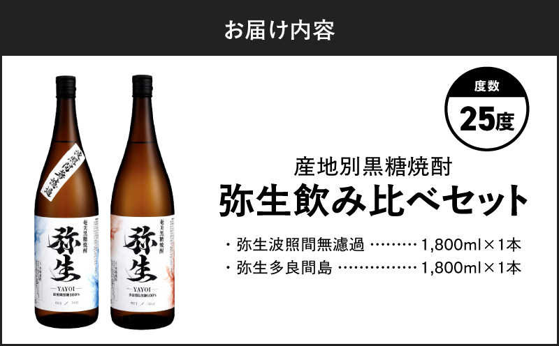 産地別黒糖焼酎 選べる弥生飲み比べセット 1800ml 2本入り（弥生波照間無濾過25度＆弥生多良間島25度）　A185-034-02