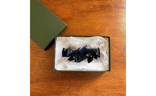 大島紬ひらひらバレッタ瑠璃カケス ブルー【世界自然遺産 登録記念】　A088-002